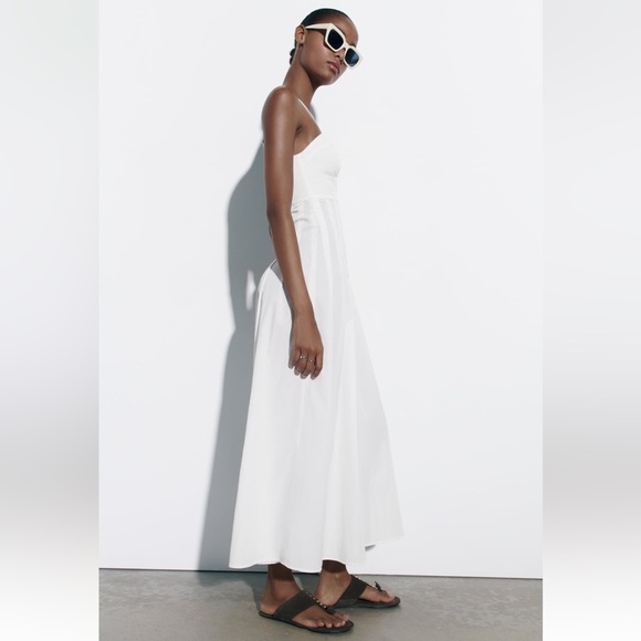 Zara POPLIN MIDI DRESS. White. Size XL. New with Tags. - Picture 3 of 7